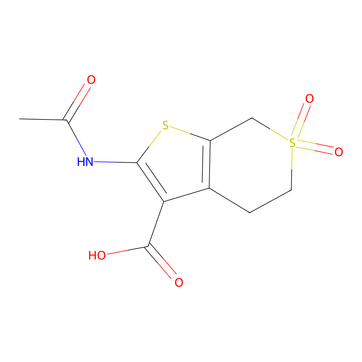 2-acetamido-6,6-dioxo-4H,5H,7H-6lambda6-thieno[2,3-c]thiopyran-3-carboxylic acid molecular structure, CAS 2680868-66-8
