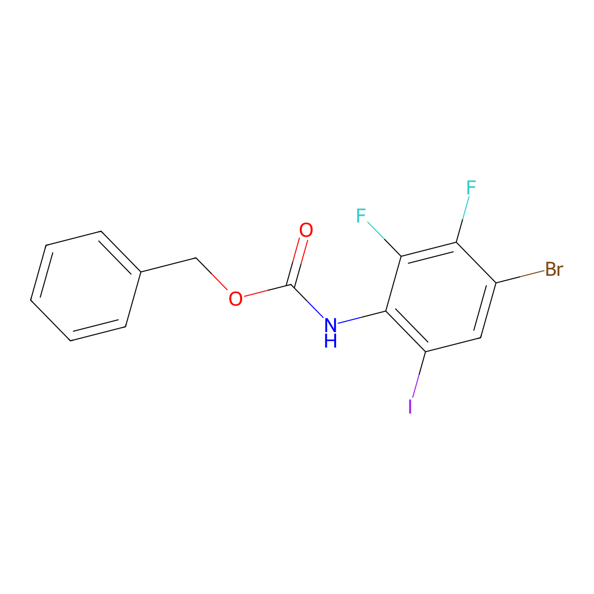 benzyl N-(4-bromo-2,3-difluoro-6-iodophenyl)carbamate molecular structure, CAS 2680868-71-5