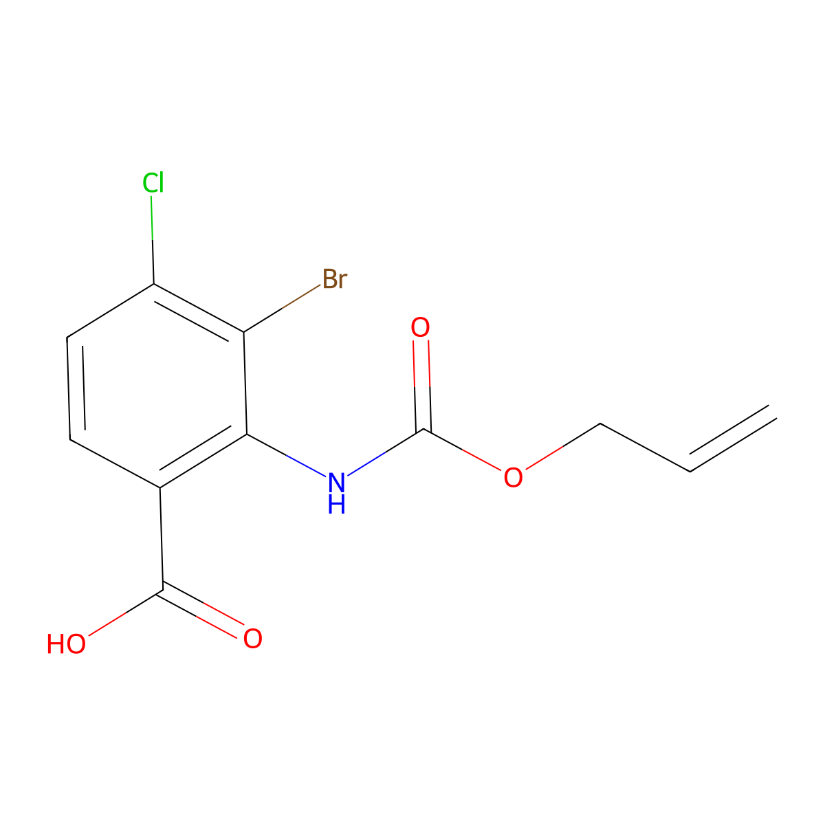 3-Bromo-4-chloro-2-{[(prop-2-en-1-yloxy)carbonyl]amino}benzoic acid molecular structure, CAS 2680868-90-8