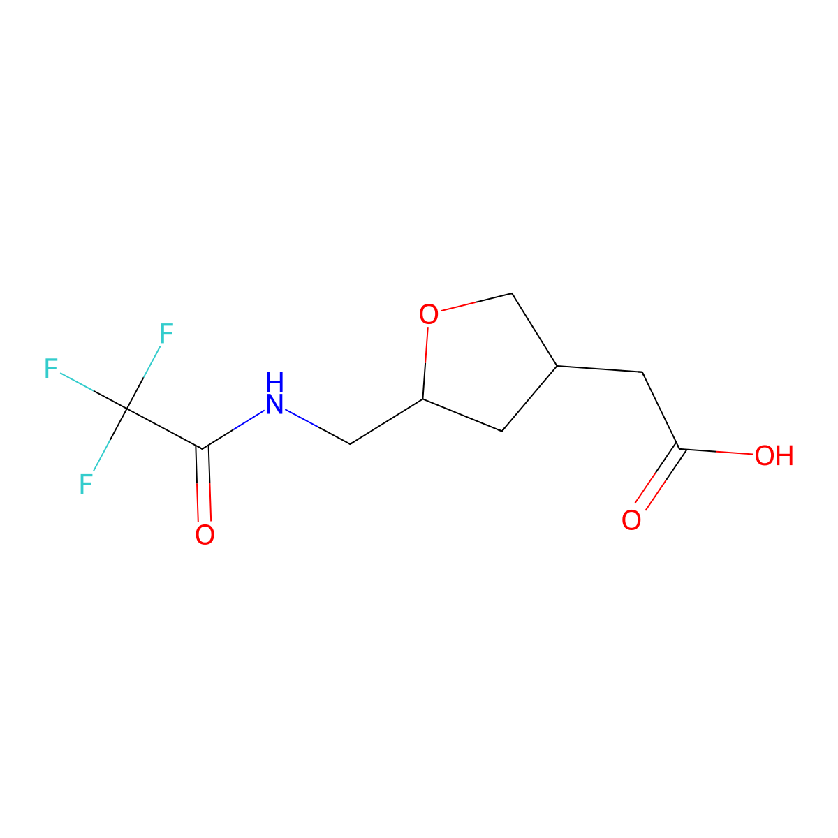 2-{5-[(2,2,2-Trifluoroacetamido)methyl]oxolan-3-yl}acetic acid molecular structure, CAS 2680869-26-3