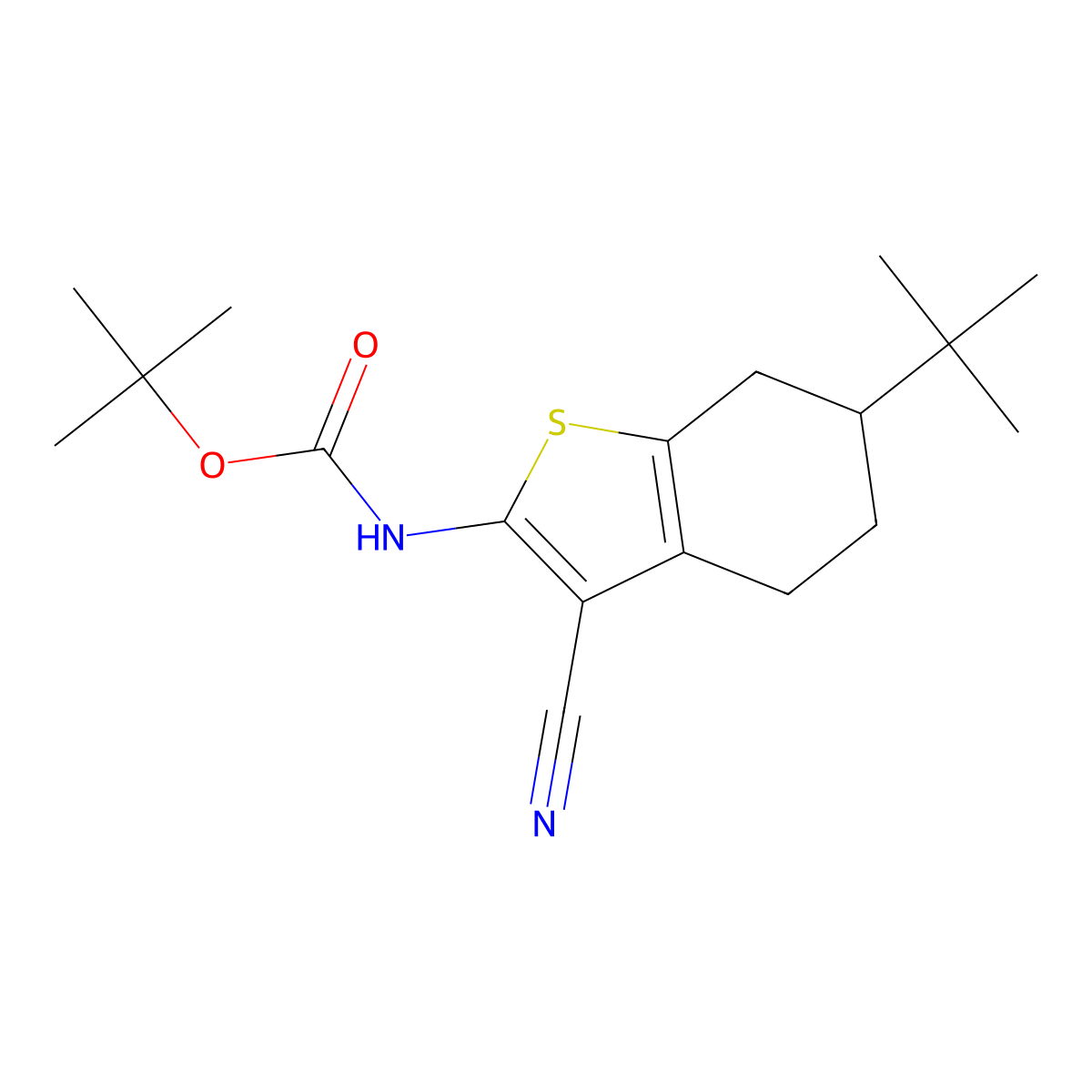 tert-butyl N-(6-tert-butyl-3-cyano-4,5,6,7-tetrahydro-1-benzothiophen-2-yl)carbamate molecular structure, CAS 2680869-47-8