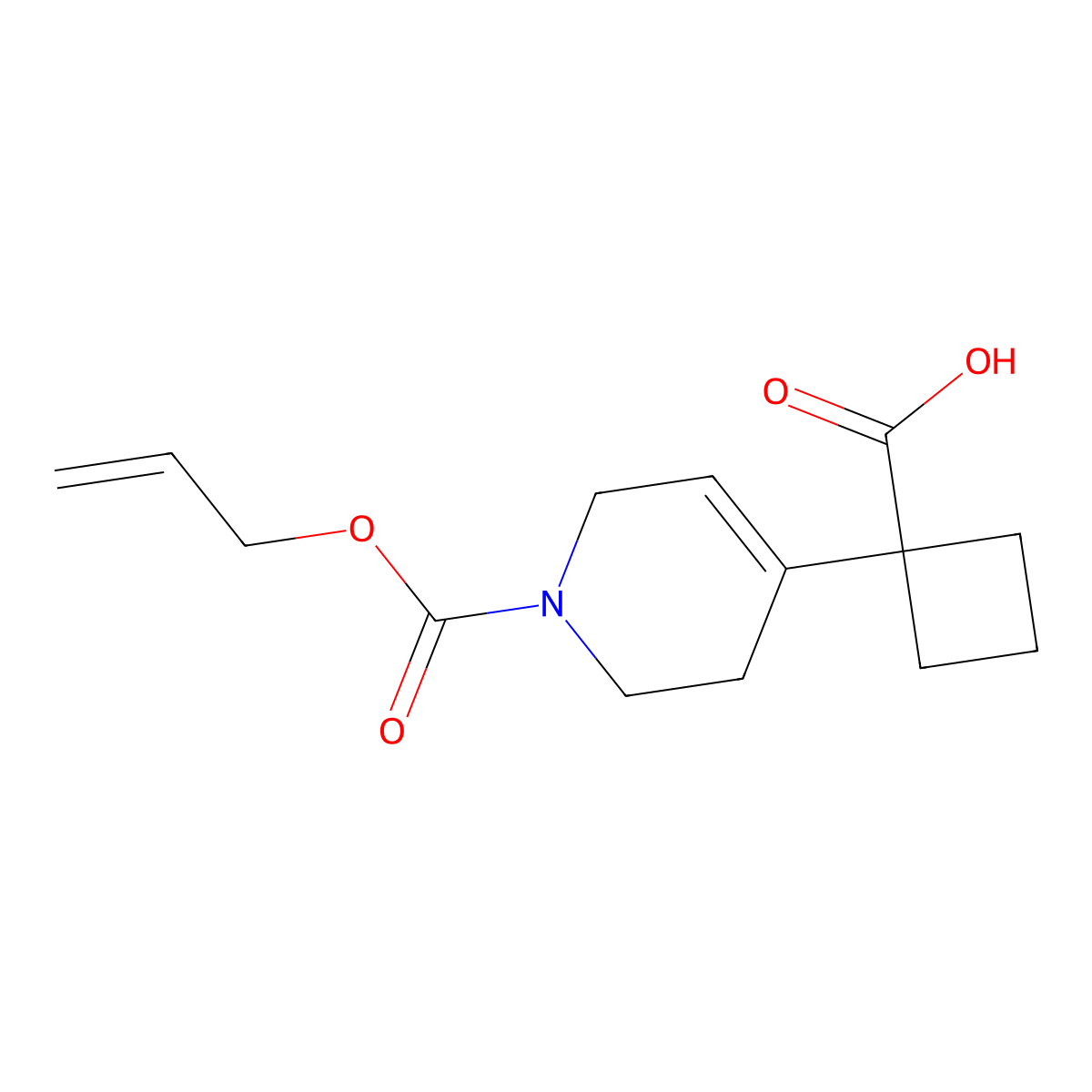 1-{1-[(Prop-2-en-1-yloxy)carbonyl]-1,2,3,6-tetrahydropyridin-4-yl}cyclobutane-1-carboxylic acid molecular structure, CAS 2680869-54-7