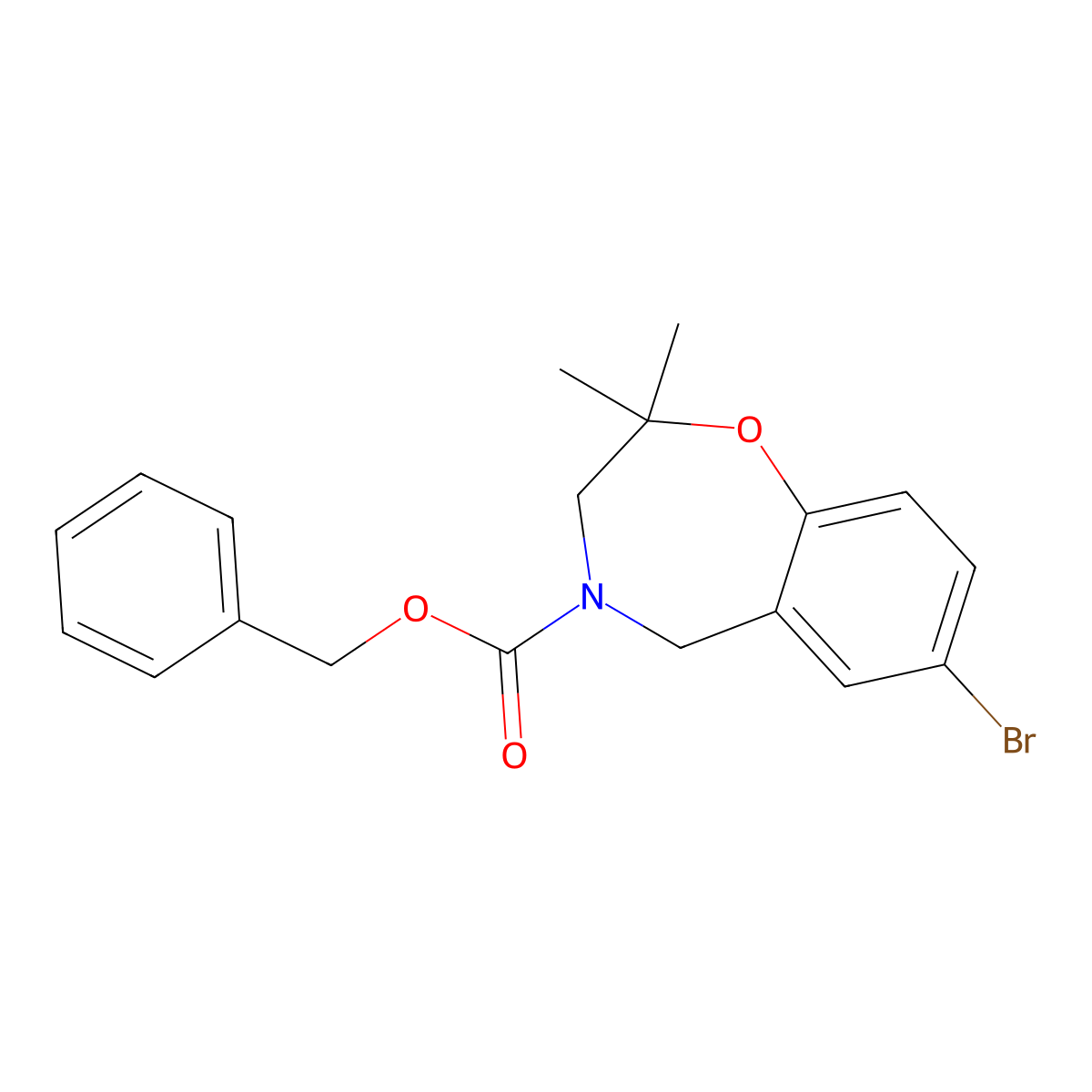 Benzyl 7-bromo-2,2-dimethyl-2,3,4,5-tetrahydro-1,4-benzoxazepine-4-carboxylate molecular structure, CAS 2680869-57-0