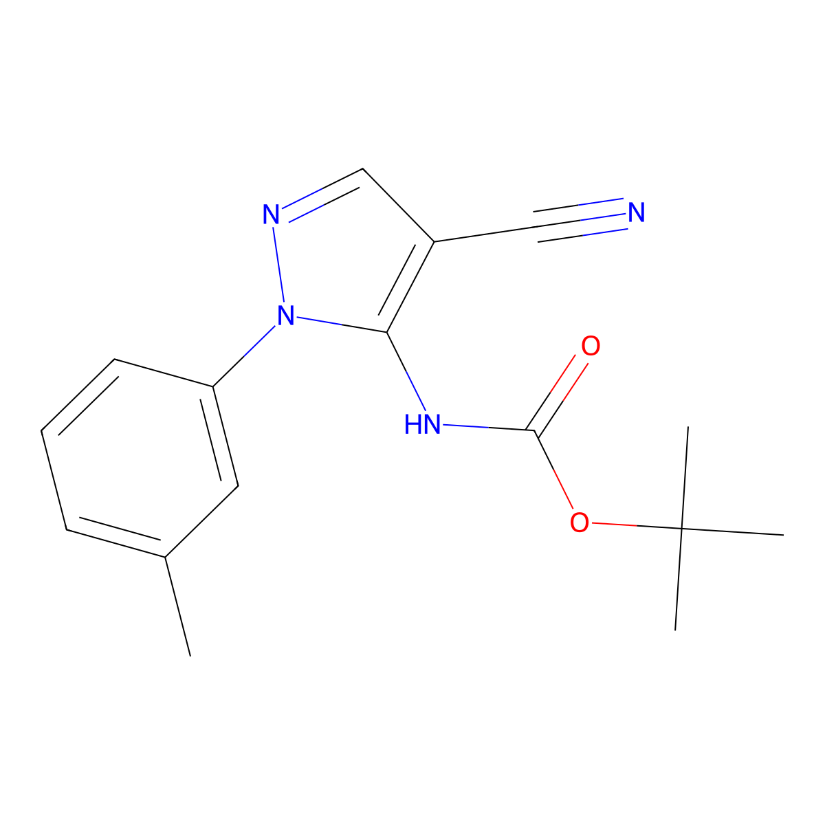 tert-butyl N-[4-cyano-1-(3-methylphenyl)-1H-pyrazol-5-yl]carbamate molecular structure, CAS 2680869-58-1