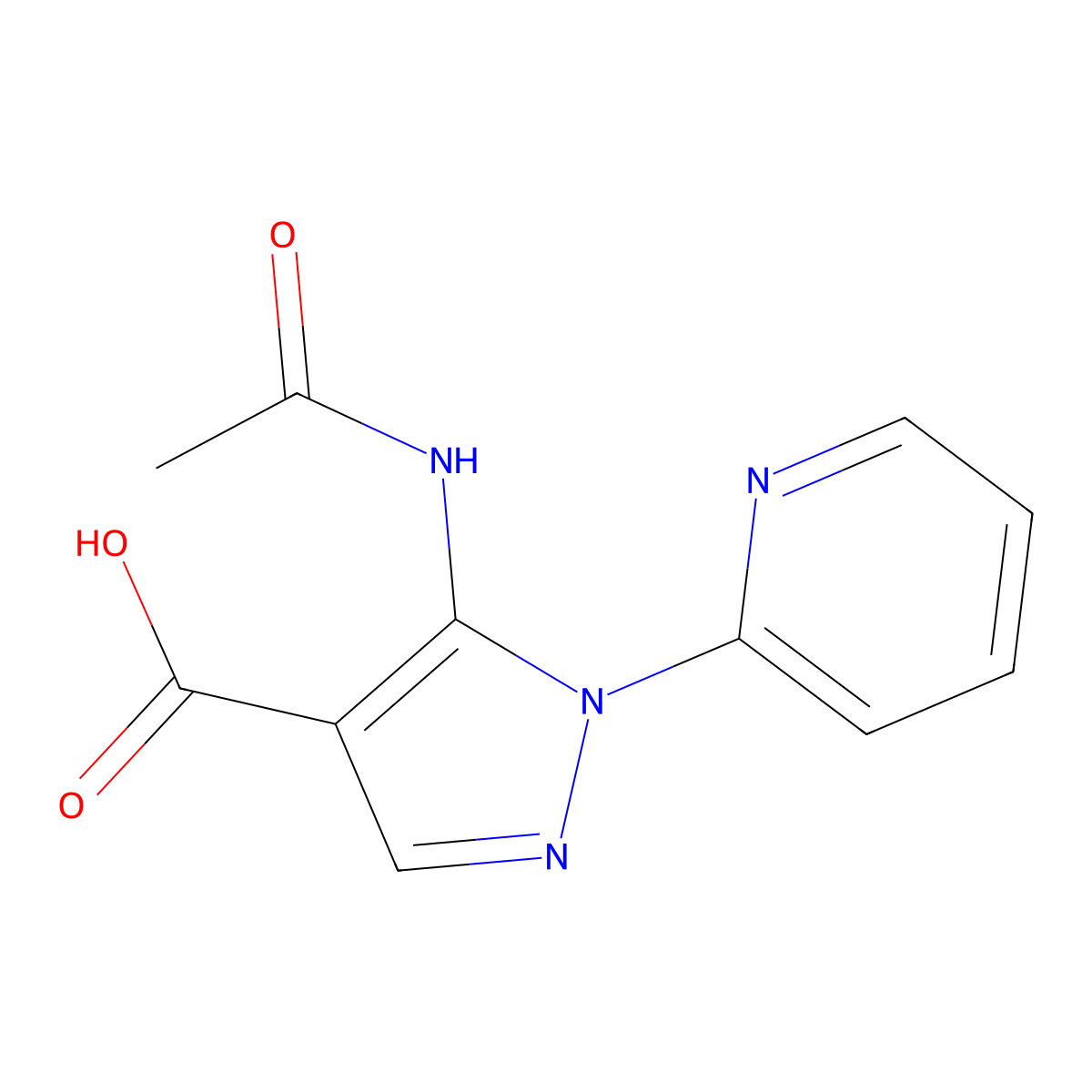 5-acetamido-1-(pyridin-2-yl)-1H-pyrazole-4-carboxylic acid molecular structure, CAS 2680869-64-9