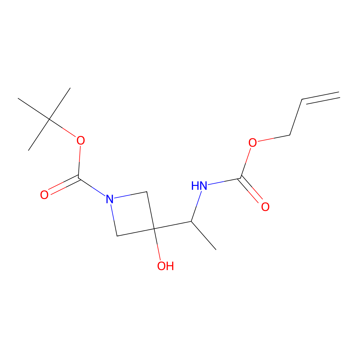 Tert-butyl 3-hydroxy-3-(1-{[(prop-2-en-1-yloxy)carbonyl]amino}ethyl)azetidine-1-carboxylate molecular structure, CAS 2680869-69-4
