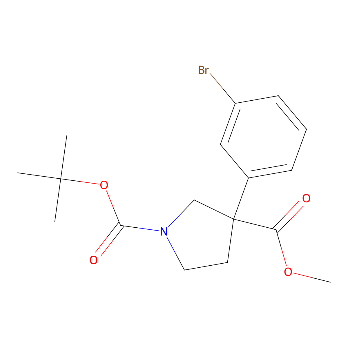 1-Tert-butyl 3-methyl 3-(3-bromophenyl)pyrrolidine-1,3-dicarboxylate molecular structure, CAS 2680869-79-6