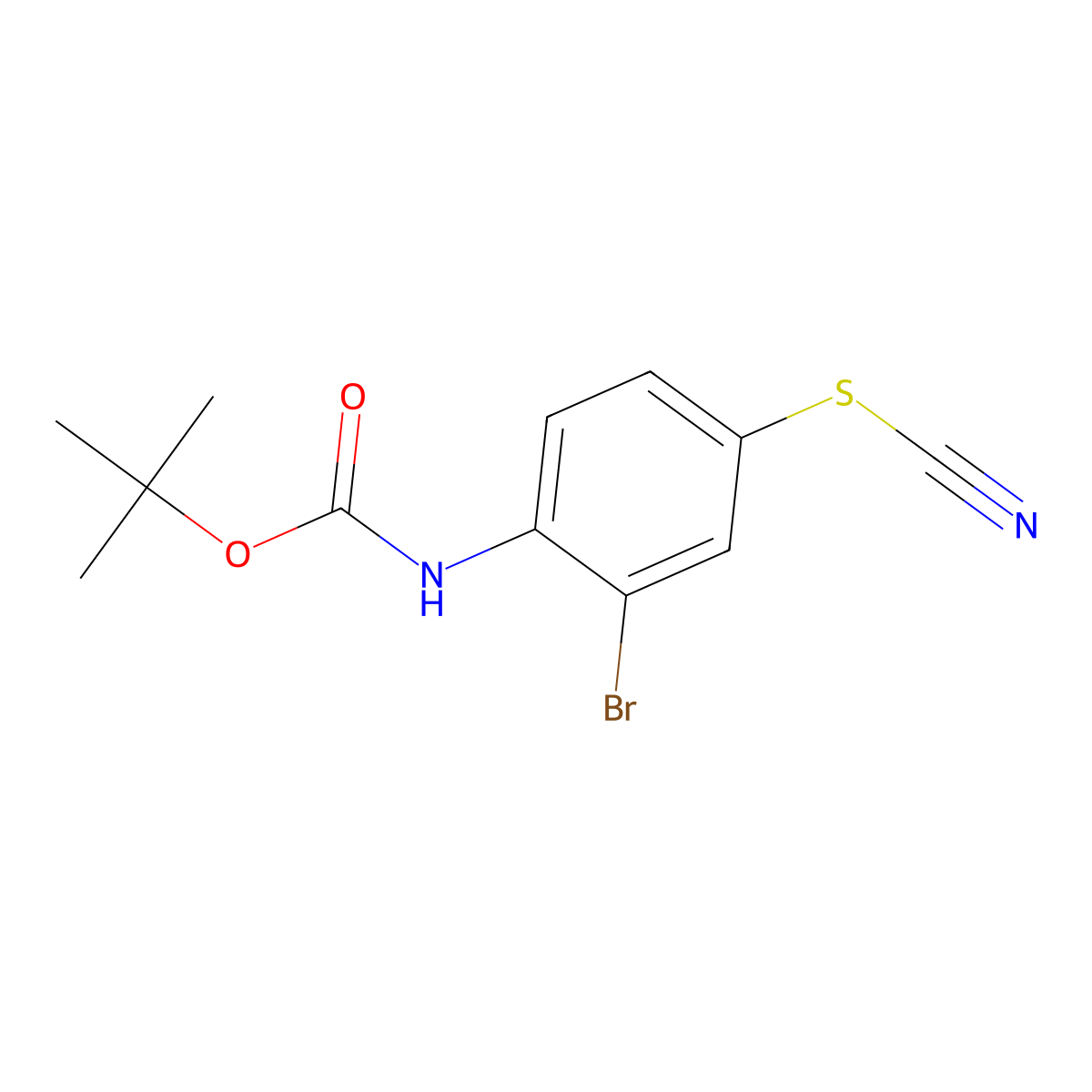 tert-butyl N-[2-bromo-4-(cyanosulfanyl)phenyl]carbamate molecular structure, CAS 2680869-87-6