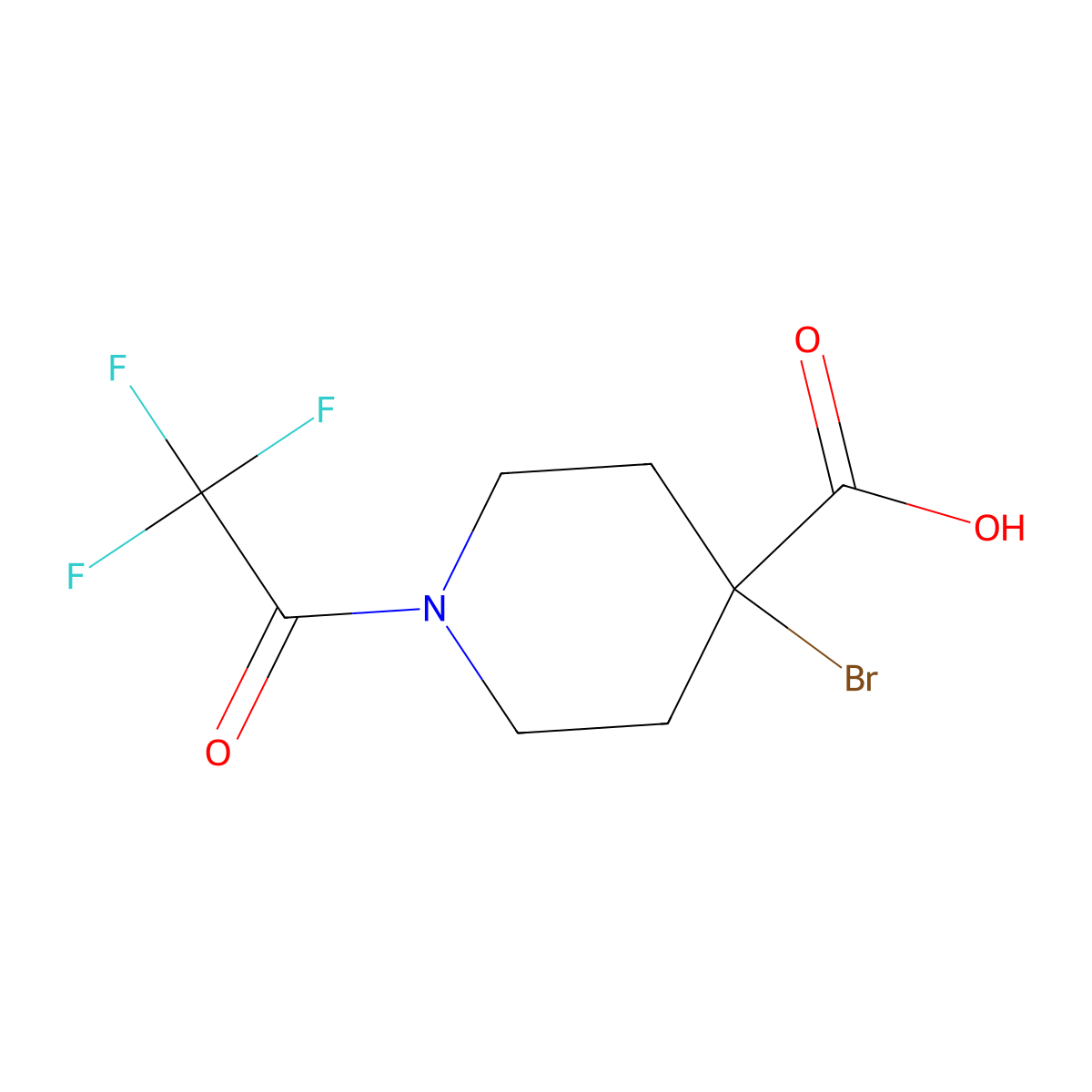 4-Bromo-1-(2,2,2-trifluoroacetyl)piperidine-4-carboxylic acid molecular structure, CAS 2680869-94-5