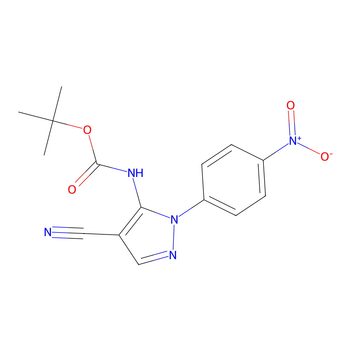tert-butyl N-[4-cyano-1-(4-nitrophenyl)-1H-pyrazol-5-yl]carbamate molecular structure, CAS 2680870-15-7