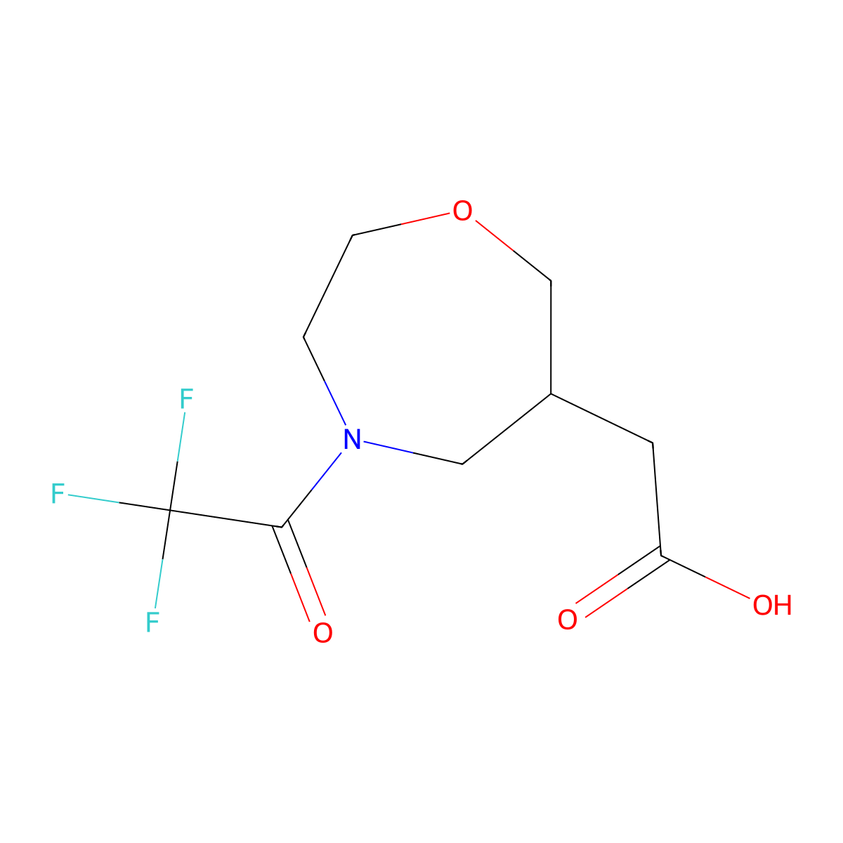 2-[4-(2,2,2-Trifluoroacetyl)-1,4-oxazepan-6-yl]acetic acid molecular structure, CAS 2680870-34-0
