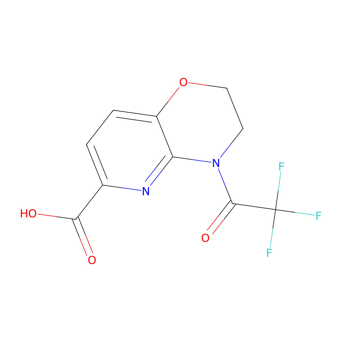 4-(2,2,2-trifluoroacetyl)-2H,3H,4H-pyrido[3,2-b][1,4]oxazine-6-carboxylic acid molecular structure, CAS 2680870-63-5