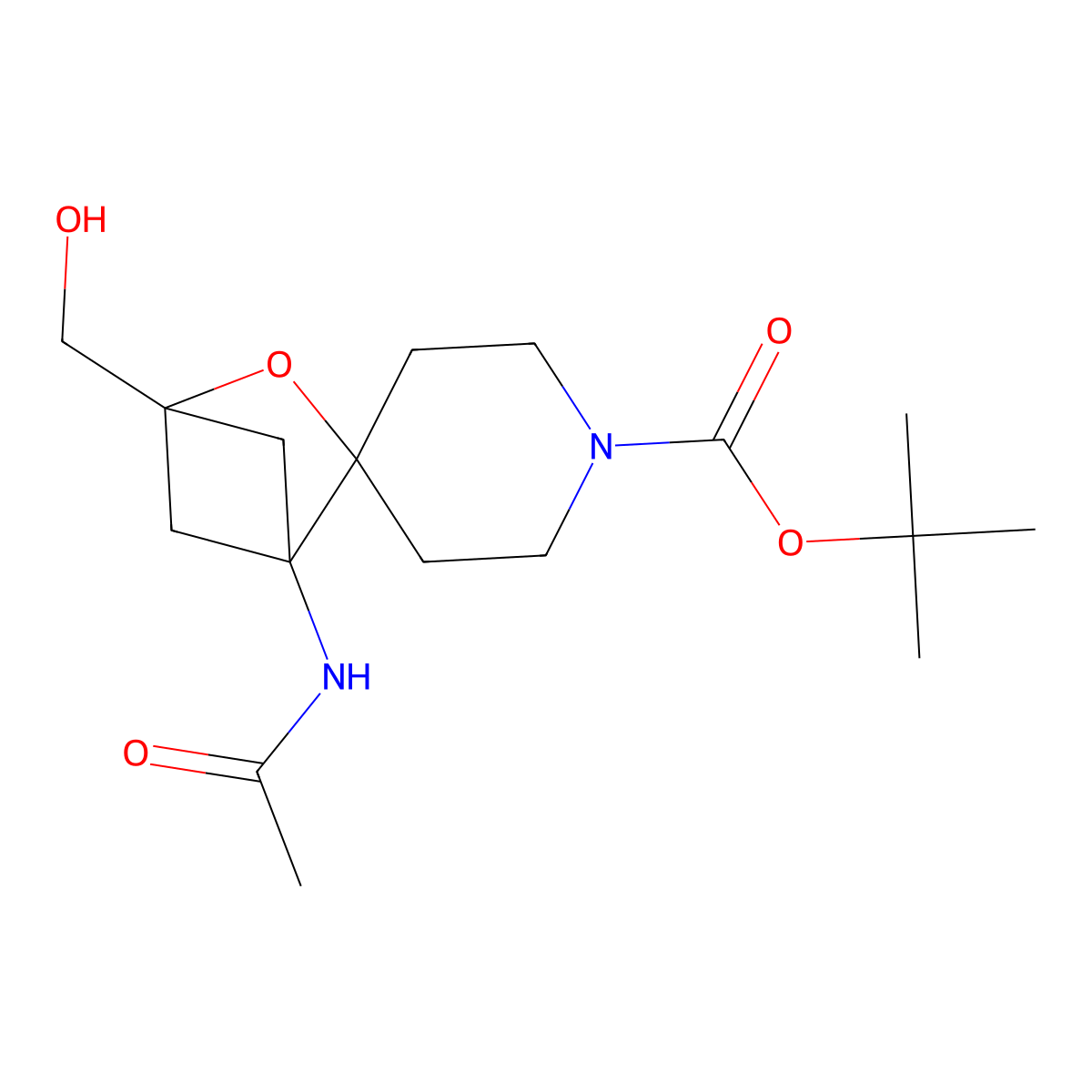 Tert-butyl 1-acetamido-4-(hydroxymethyl)-3-oxaspiro[bicyclo[2.1.1]hexane-2,4'-piperidine]-1'-carboxylate molecular structure, CAS 2680870-97-5