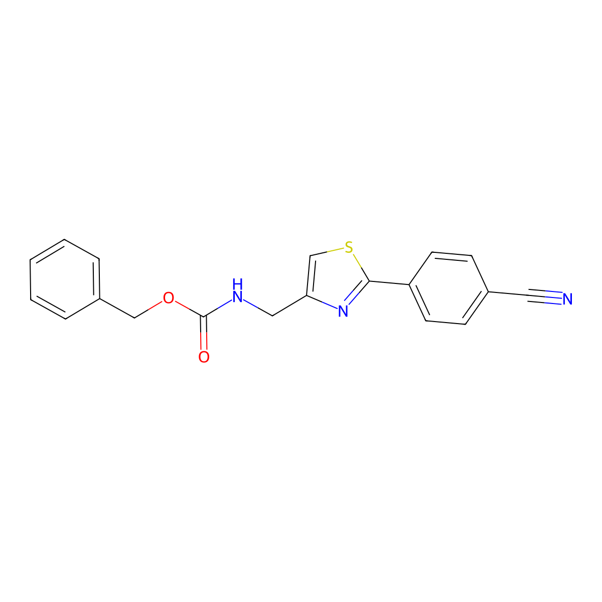 benzyl N-{[2-(4-cyanophenyl)-1,3-thiazol-4-yl]methyl}carbamate molecular structure, CAS 2680871-21-8