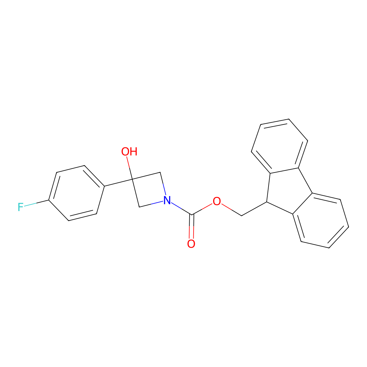 (9H-fluoren-9-yl)methyl 3-(4-fluorophenyl)-3-hydroxyazetidine-1-carboxylate molecular structure, CAS 2680871-23-0