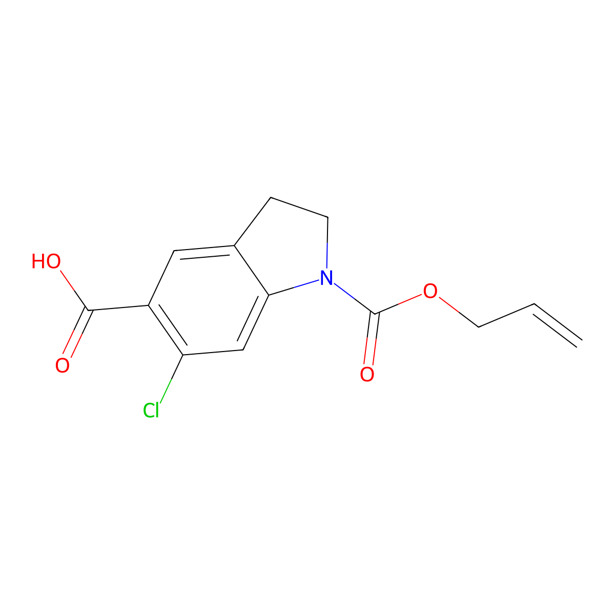 6-chloro-1-[(prop-2-en-1-yloxy)carbonyl]-2,3-dihydro-1H-indole-5-carboxylic acid molecular structure, CAS 2680871-24-1