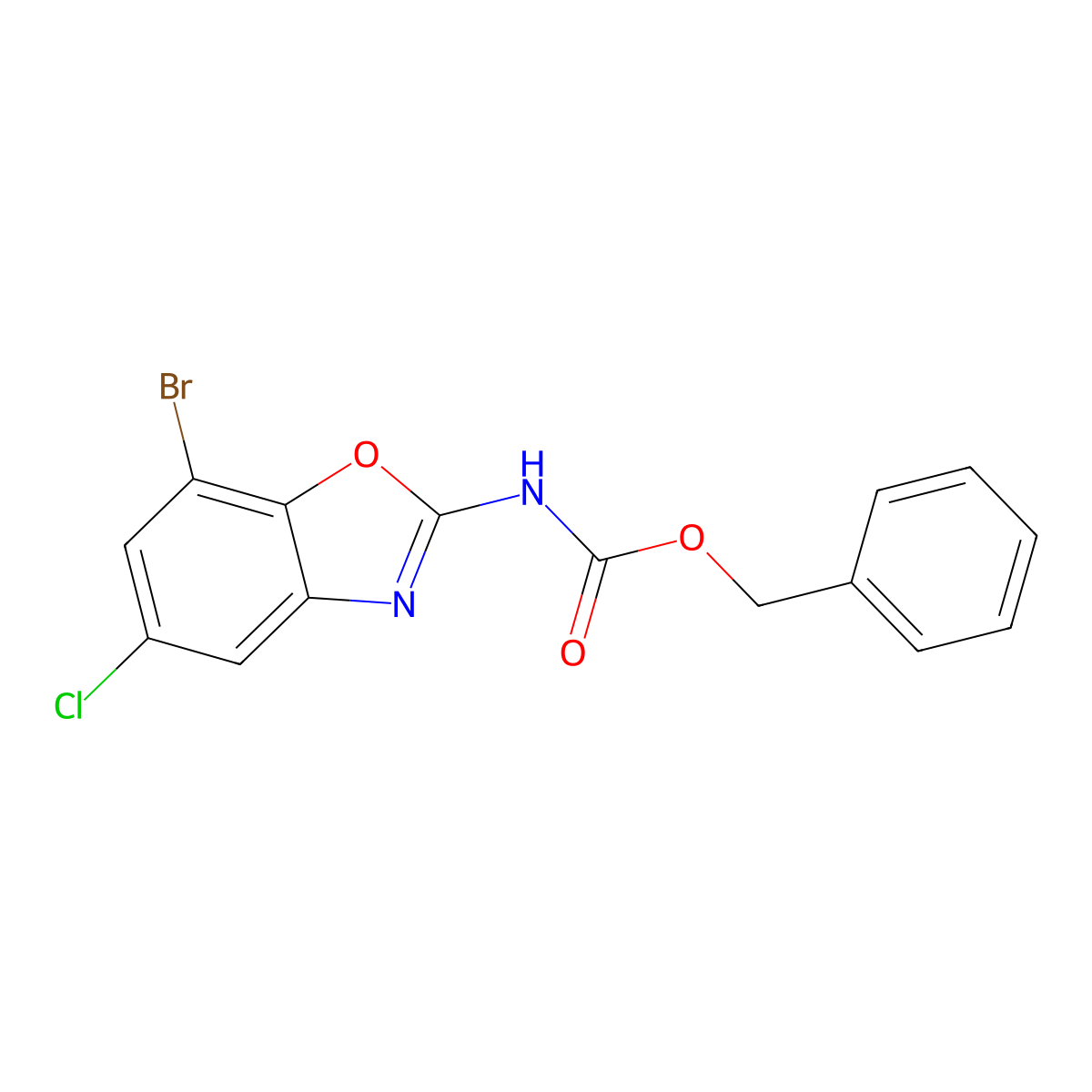 benzyl N-(7-bromo-5-chloro-1,3-benzoxazol-2-yl)carbamate molecular structure, CAS 2680871-27-4