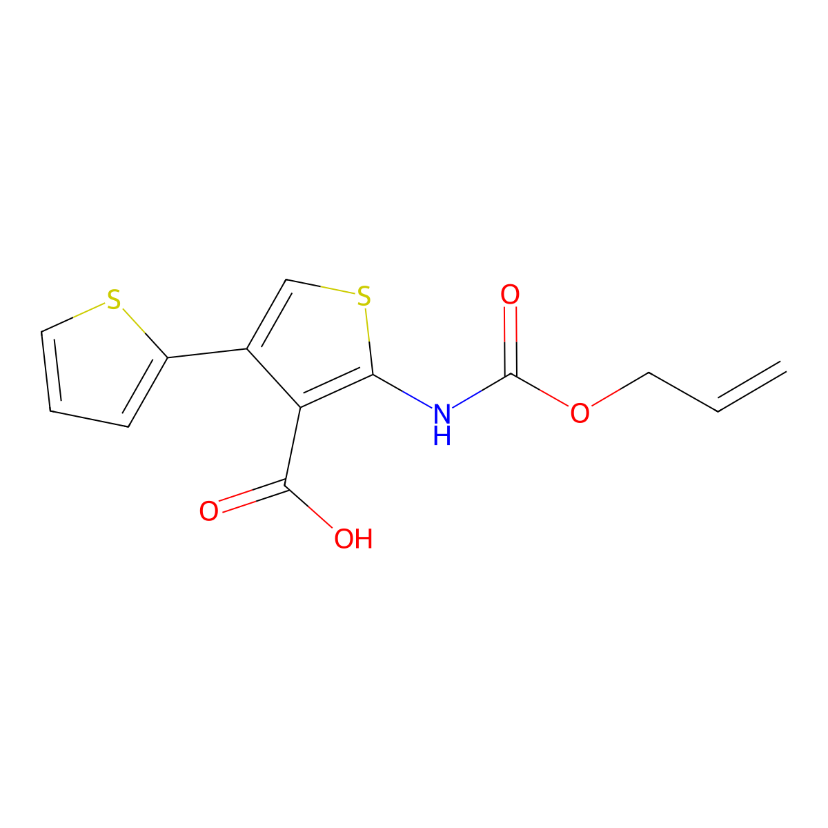 5'-{[(Prop-2-en-1-yloxy)carbonyl]amino}-[2,3'-bithiophene]-4'-carboxylic acid molecular structure, CAS 2680871-37-6