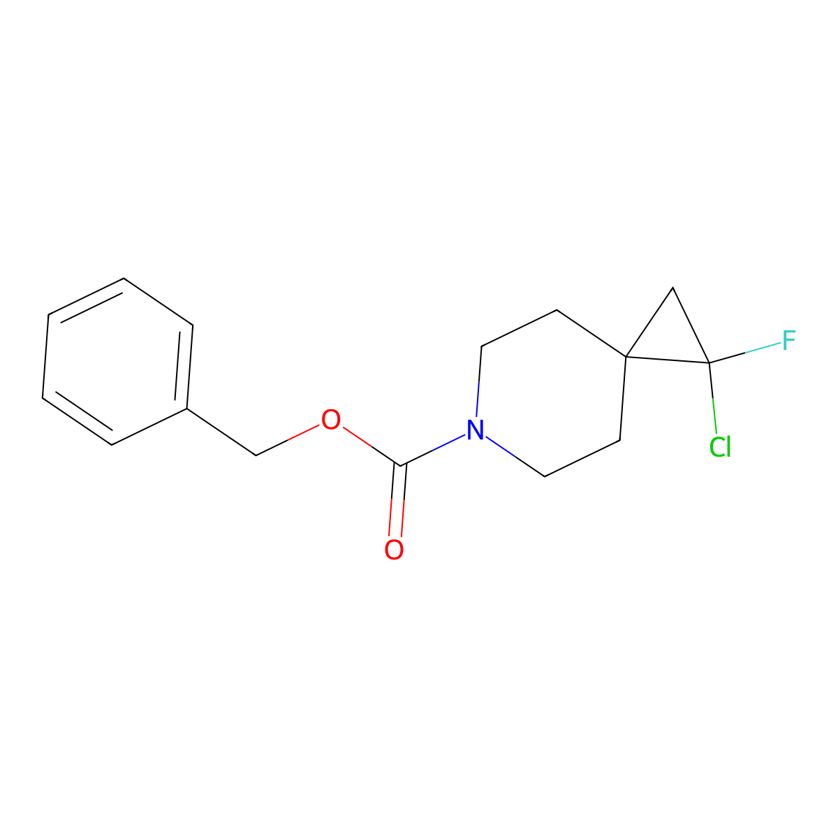 Benzyl 1-chloro-1-fluoro-6-azaspiro[2.5]octane-6-carboxylate molecular structure, CAS 2680871-38-7