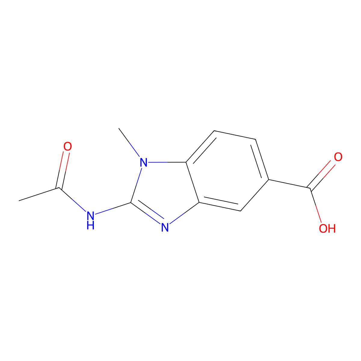 2-acetamido-1-methyl-1H-1,3-benzodiazole-5-carboxylic acid molecular structure, CAS 2680871-50-3