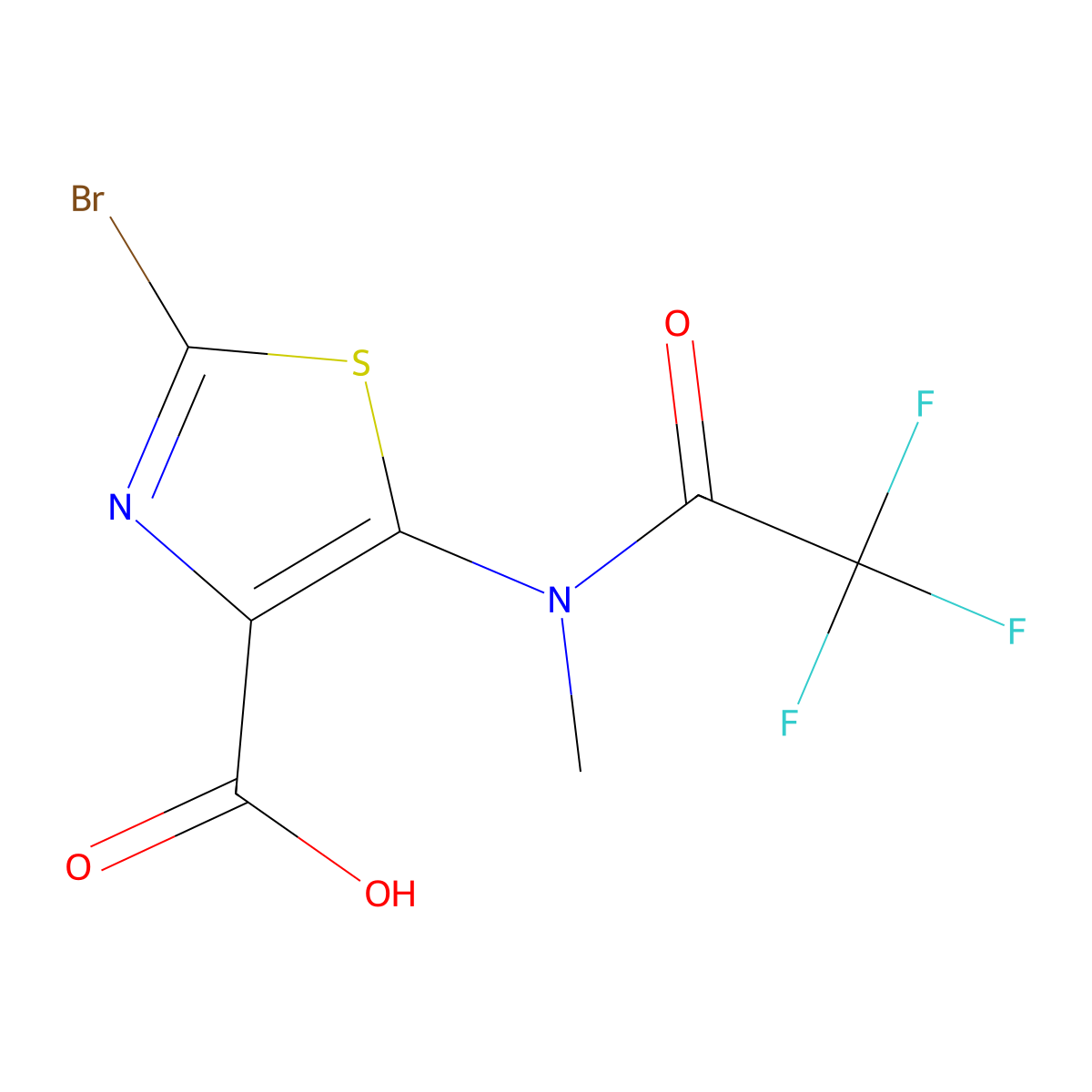 2-bromo-5-(2,2,2-trifluoro-N-methylacetamido)-1,3-thiazole-4-carboxylic acid molecular structure, CAS 2680871-51-4