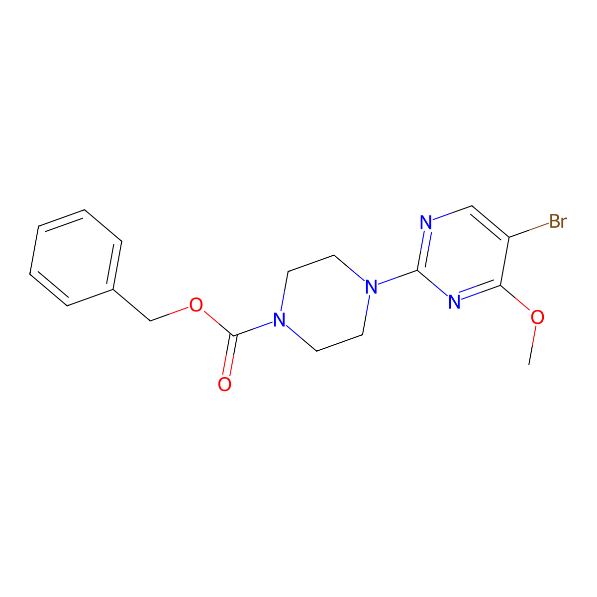 Benzyl 4-(5-bromo-4-methoxypyrimidin-2-yl)piperazine-1-carboxylate molecular structure, CAS 2680871-53-6