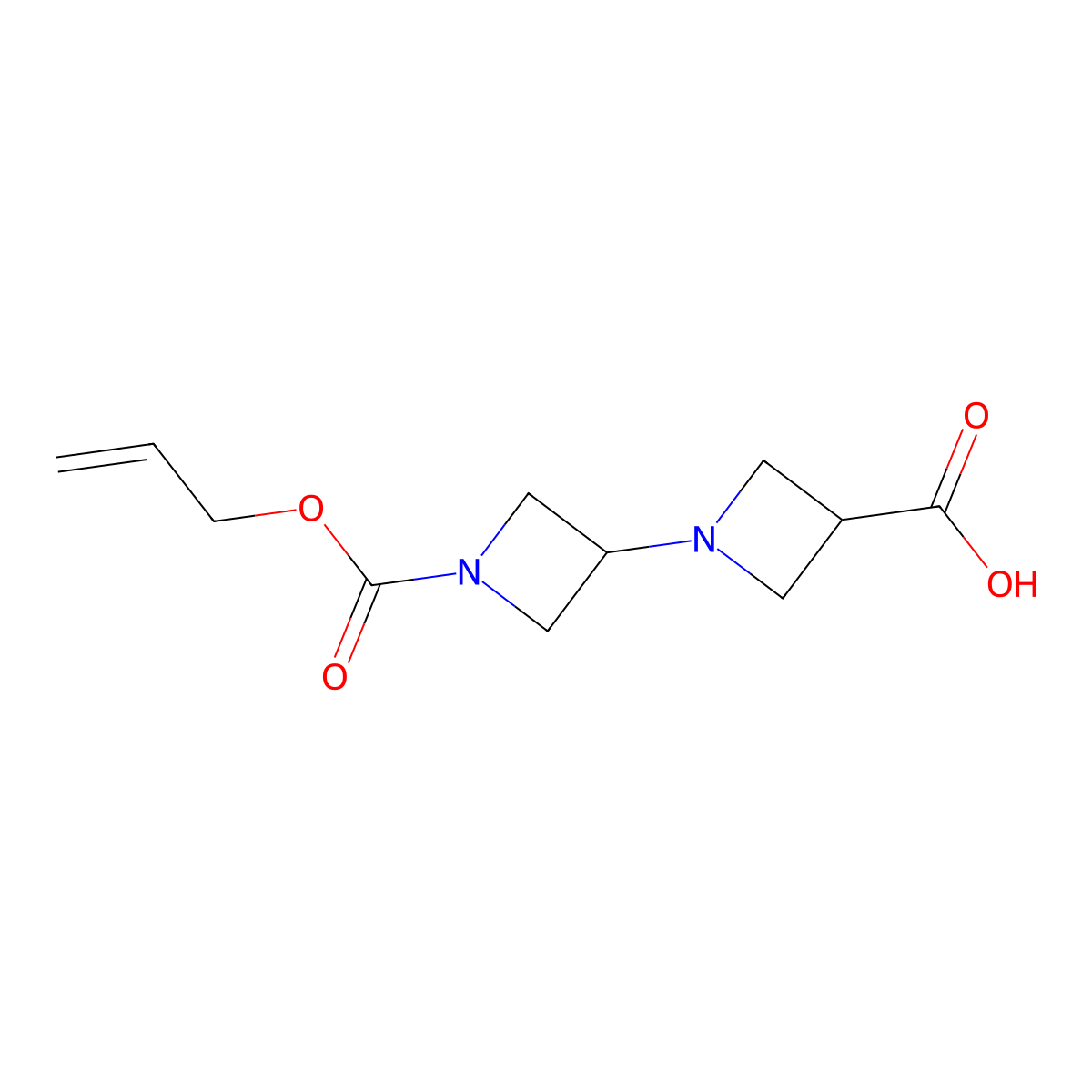 1'-[(Prop-2-en-1-yloxy)carbonyl]-[1,3'-biazetidine]-3-carboxylic acid molecular structure, CAS 2680871-58-1