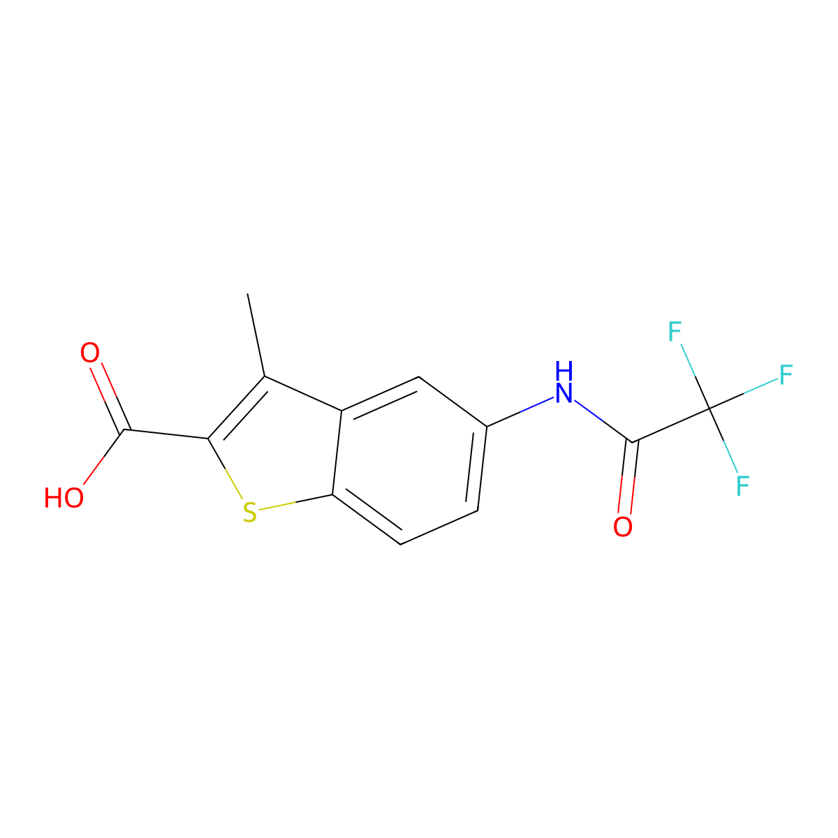 3-Methyl-5-(2,2,2-trifluoroacetamido)-1-benzothiophene-2-carboxylic acid molecular structure, CAS 2680871-64-9