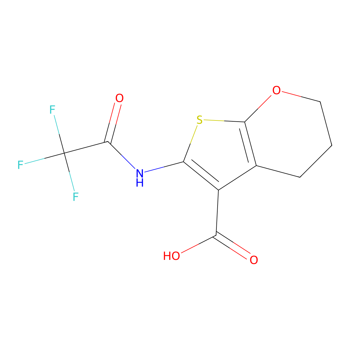 6-(2,2,2-trifluoroacetamido)-2H,3H,4H-thieno[2,3-b]pyran-5-carboxylic acid molecular structure, CAS 2680871-74-1