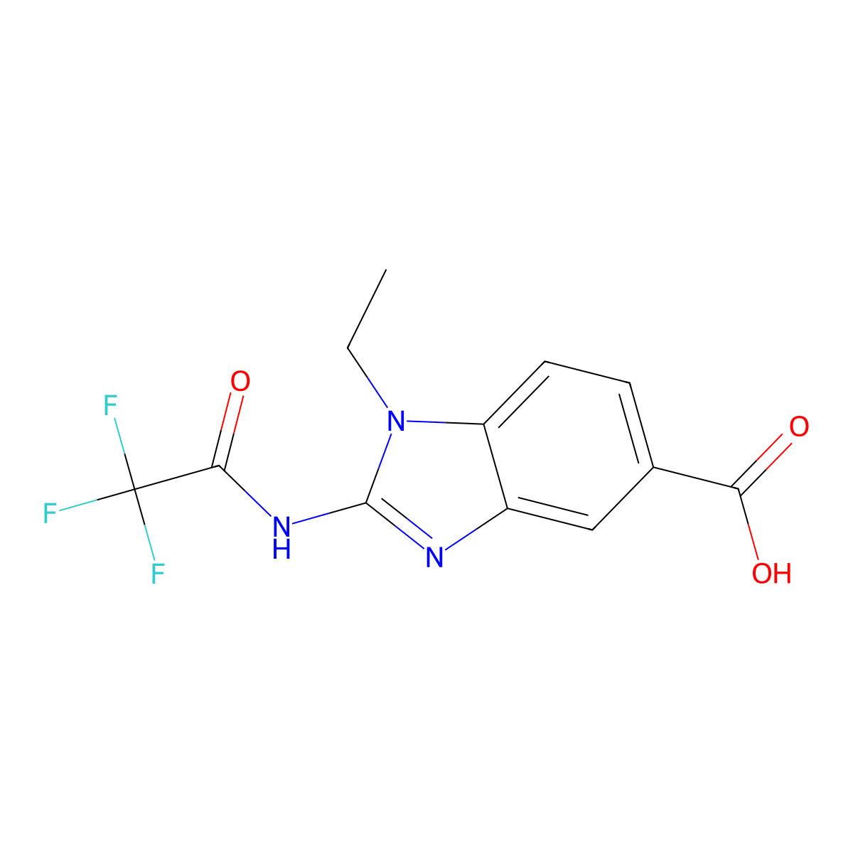 1-ethyl-2-(2,2,2-trifluoroacetamido)-1H-1,3-benzodiazole-5-carboxylic acid molecular structure, CAS 2680871-79-6