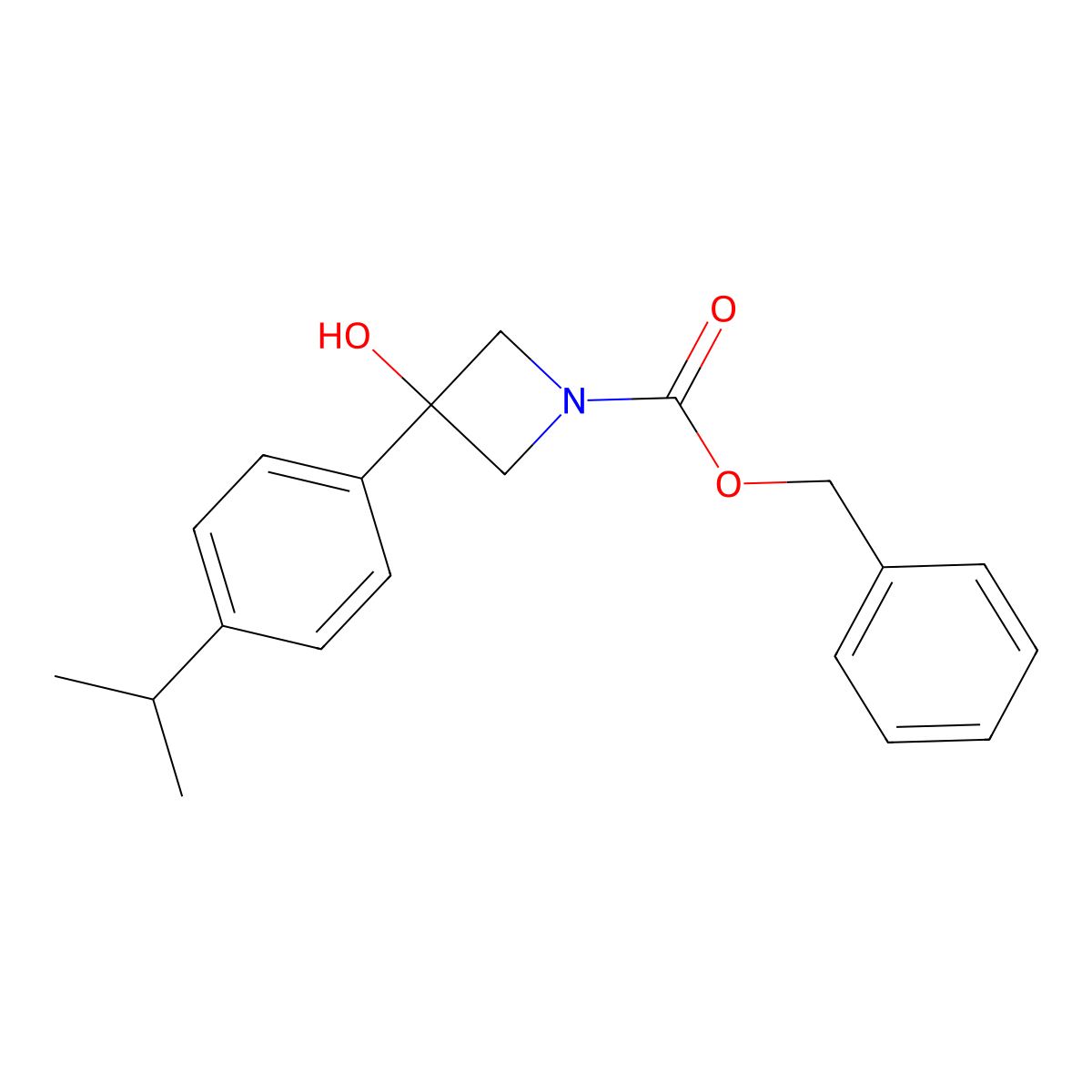 Benzyl 3-hydroxy-3-[4-(propan-2-yl)phenyl]azetidine-1-carboxylate molecular structure, CAS 2680871-83-2