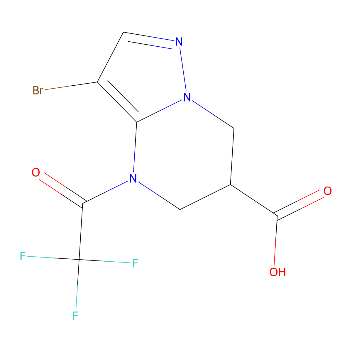 3-bromo-4-(2,2,2-trifluoroacetyl)-4H,5H,6H,7H-pyrazolo[1,5-a]pyrimidine-6-carboxylic acid molecular structure, CAS 2680871-94-5