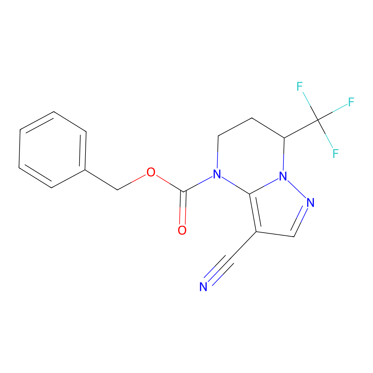 benzyl 3-cyano-7-(trifluoromethyl)-4H,5H,6H,7H-pyrazolo[1,5-a]pyrimidine-4-carboxylate molecular structure, CAS 2680872-02-8