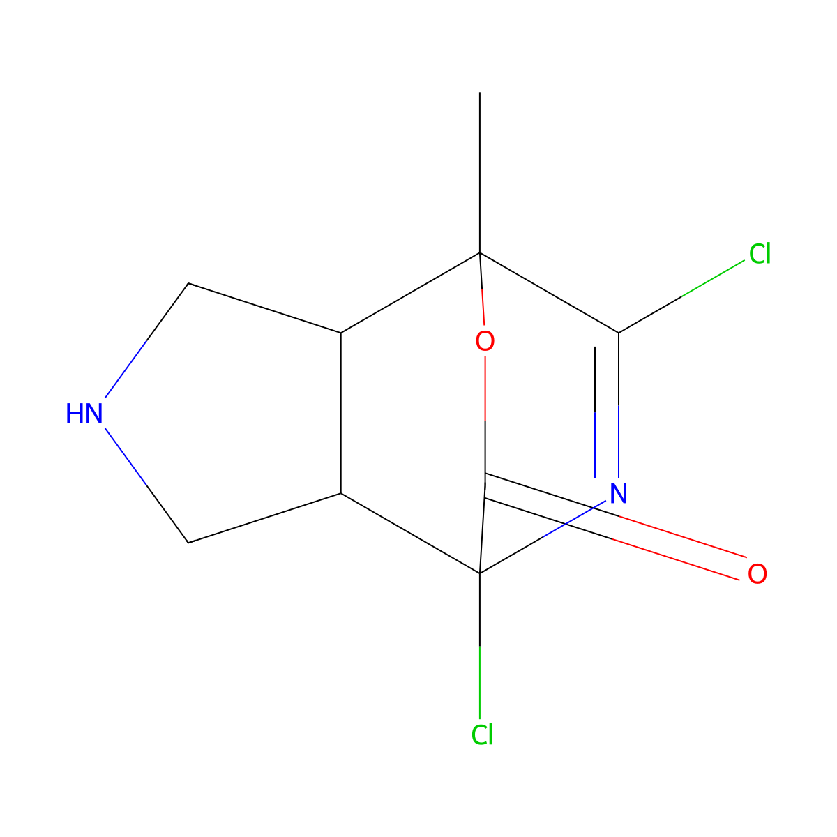 1,11-Dichloro-7-methyl-8-oxa-4,10-diazatricyclo[5.2.2.0,2,6]undec-10-en-9-one molecular structure, CAS 2680872-04-0