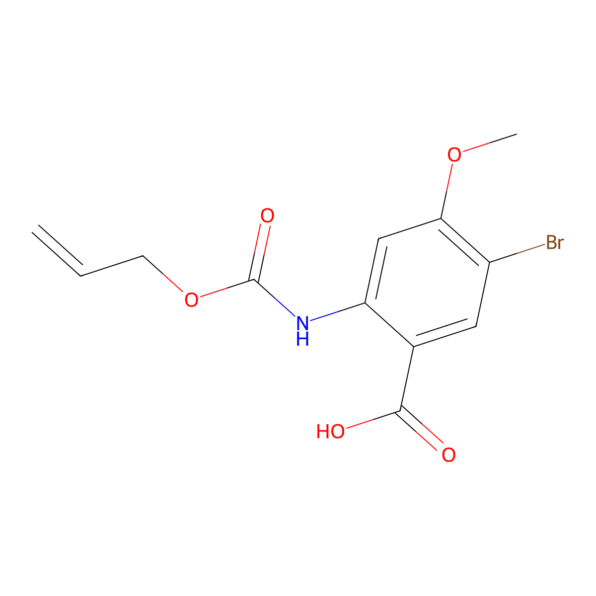 5-Bromo-4-methoxy-2-{[(prop-2-en-1-yloxy)carbonyl]amino}benzoic acid molecular structure, CAS 2680872-08-4