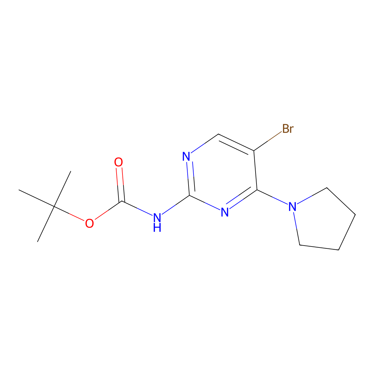 tert-butyl N-[5-bromo-4-(pyrrolidin-1-yl)pyrimidin-2-yl]carbamate molecular structure, CAS 2680872-18-6