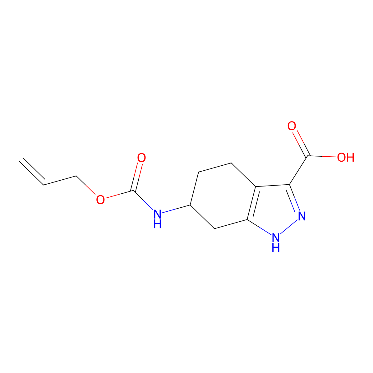 6-{[(prop-2-en-1-yloxy)carbonyl]amino}-4,5,6,7-tetrahydro-1H-indazole-3-carboxylic acid molecular structure, CAS 2680872-22-2