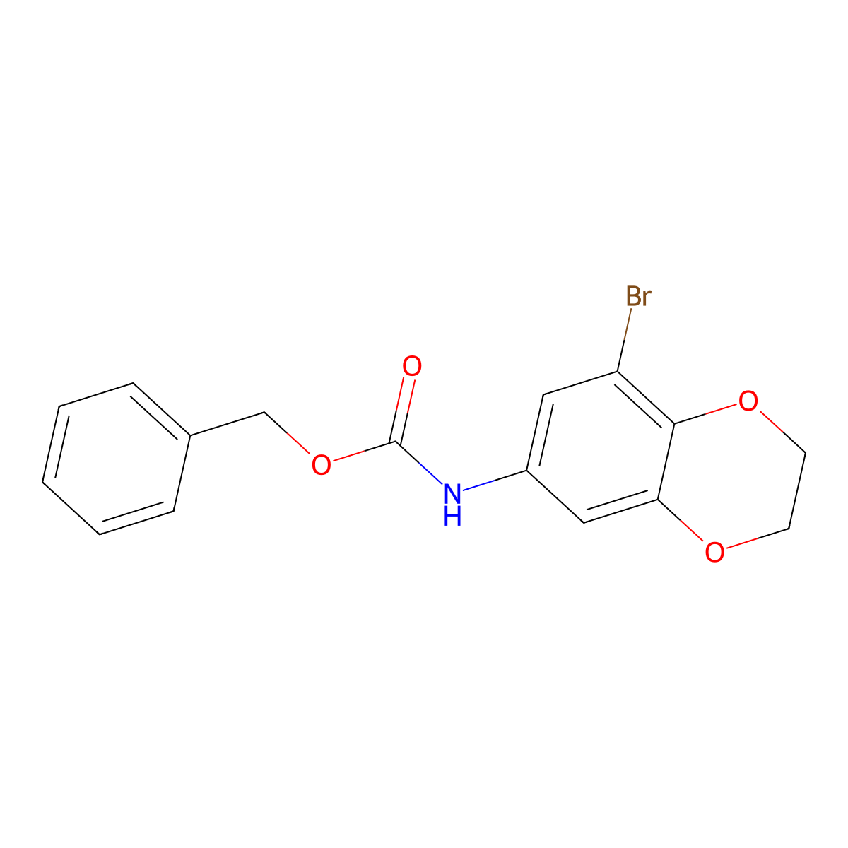 benzyl N-(8-bromo-2,3-dihydro-1,4-benzodioxin-6-yl)carbamate molecular structure, CAS 2680872-24-4