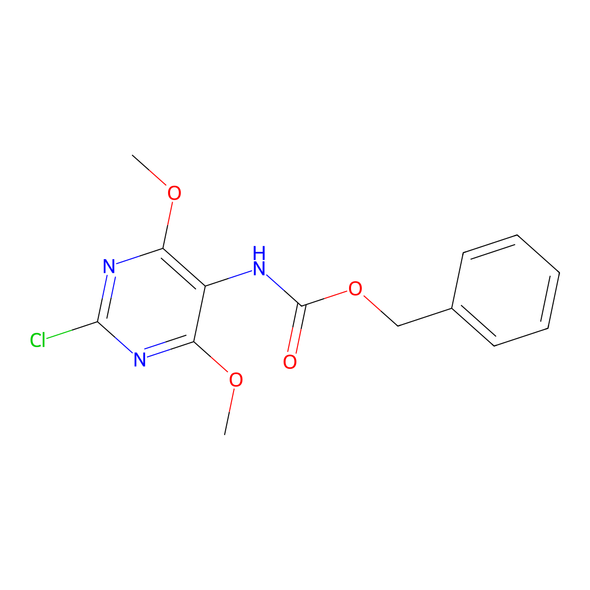 benzyl N-(2-chloro-4,6-dimethoxypyrimidin-5-yl)carbamate molecular structure, CAS 2680872-34-6