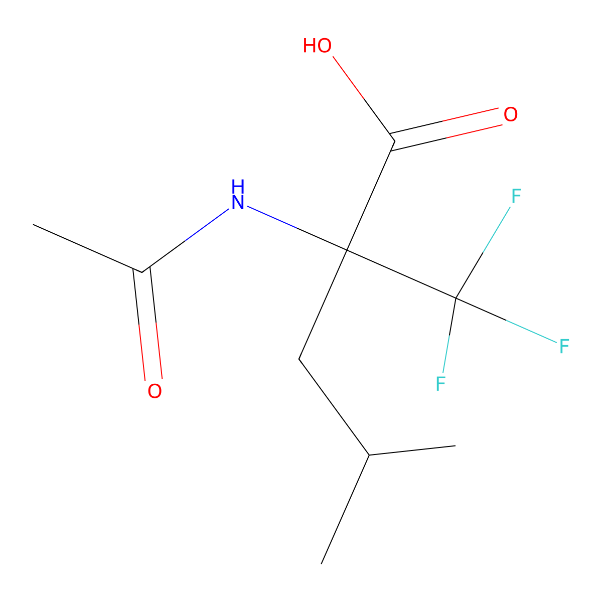 2-Acetamido-4-methyl-2-(trifluoromethyl)pentanoic acid molecular structure, CAS 2680872-49-3