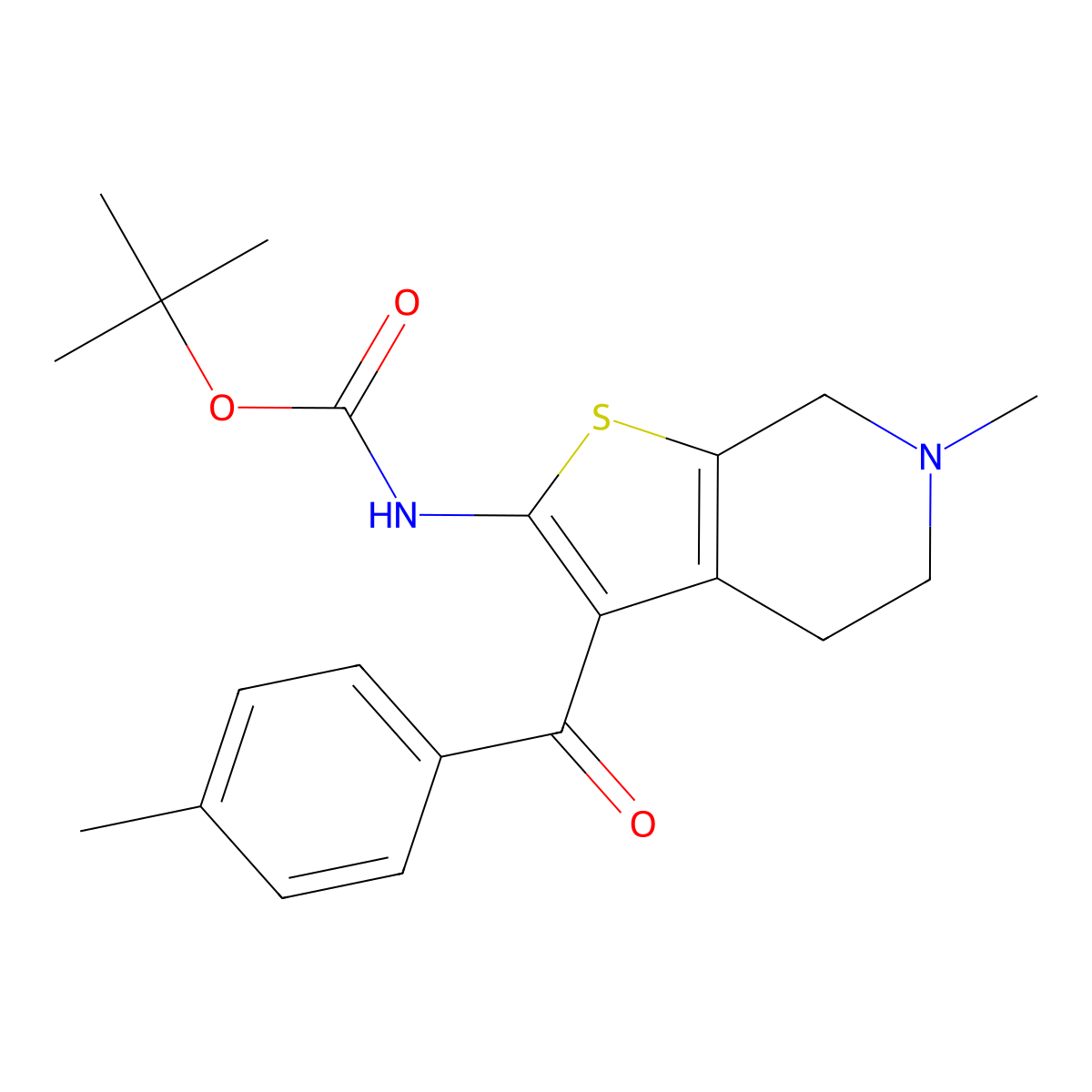 tert-butyl N-[6-methyl-3-(4-methylbenzoyl)-4H,5H,6H,7H-thieno[2,3-c]pyridin-2-yl]carbamate molecular structure, CAS 2680872-54-0