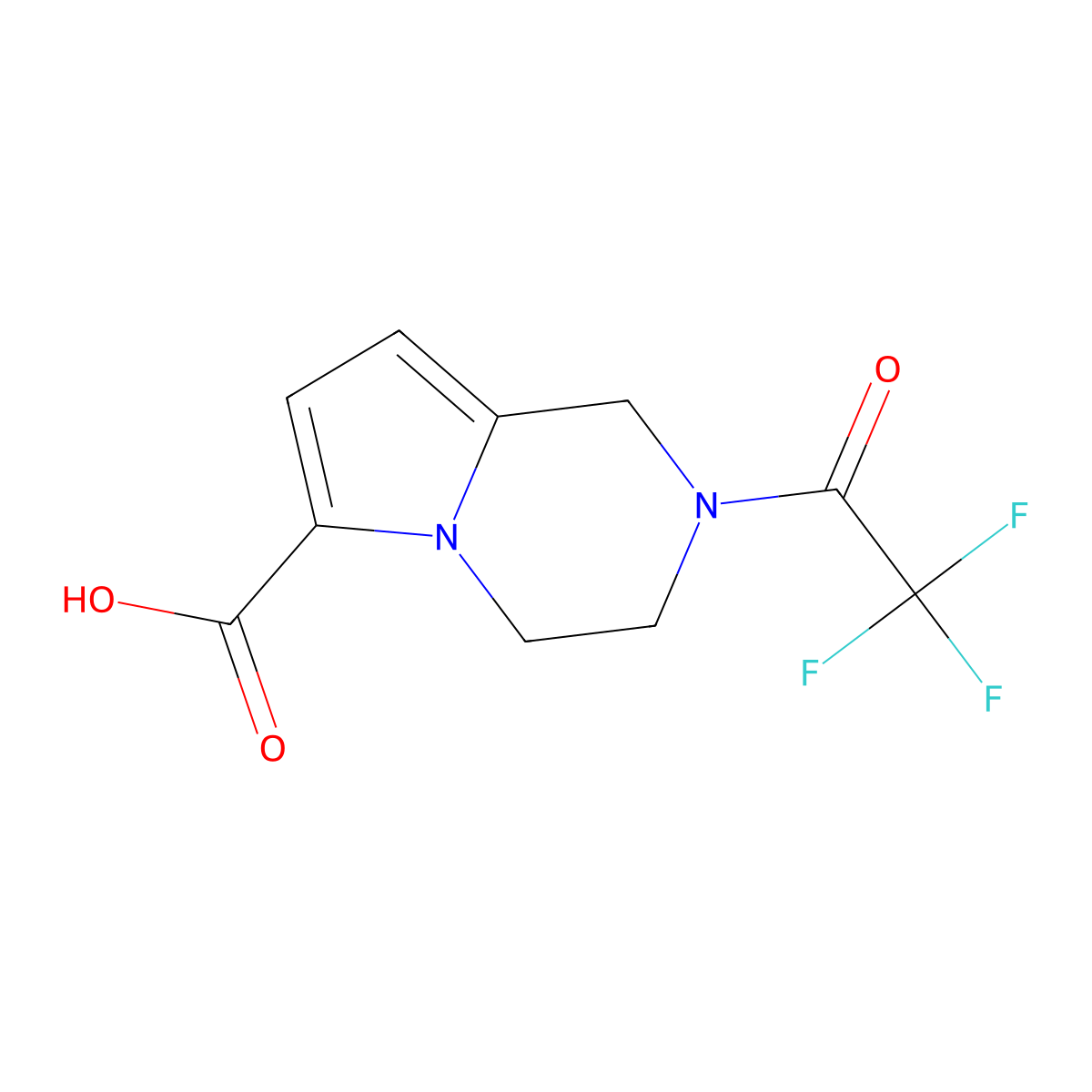 2-(2,2,2-trifluoroacetyl)-1H,2H,3H,4H-pyrrolo[1,2-a]pyrazine-6-carboxylic acid molecular structure, CAS 2680872-56-2