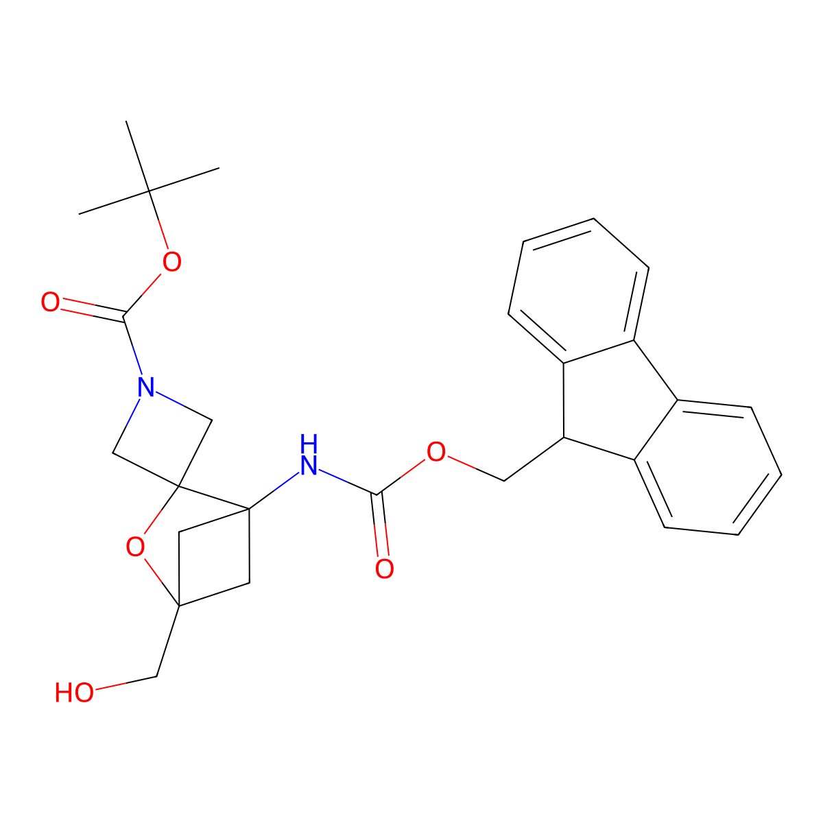 tert-butyl 1'-({[(9H-fluoren-9-yl)methoxy]carbonyl}amino)-4'-(hydroxymethyl)-3'-oxaspiro[azetidine-3,2'-bicyclo[2.1.1]hexane]-1-carboxylate molecular structure, CAS 2680872-60-8