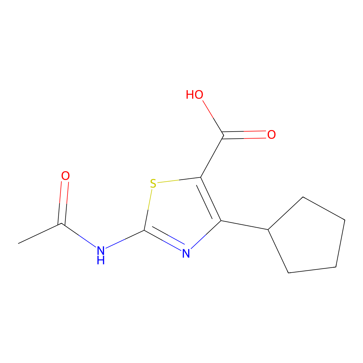 4-Cyclopentyl-2-acetamido-1,3-thiazole-5-carboxylic acid molecular structure, CAS 2680872-63-1