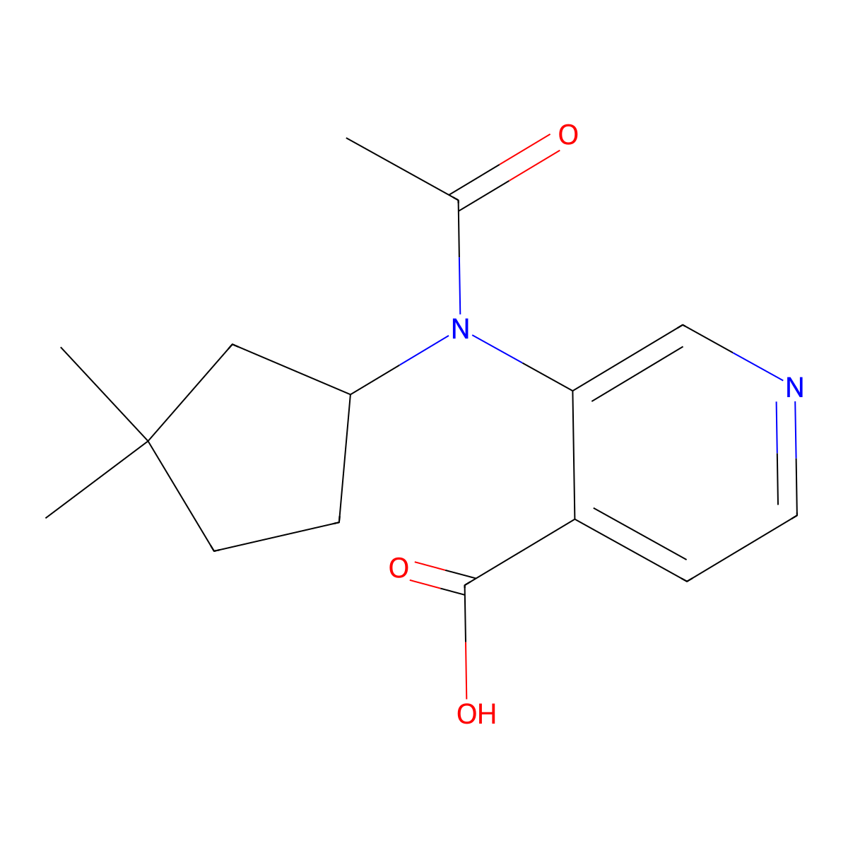 3-[N-(3,3-dimethylcyclopentyl)acetamido]pyridine-4-carboxylic acid molecular structure, CAS 2680872-65-3