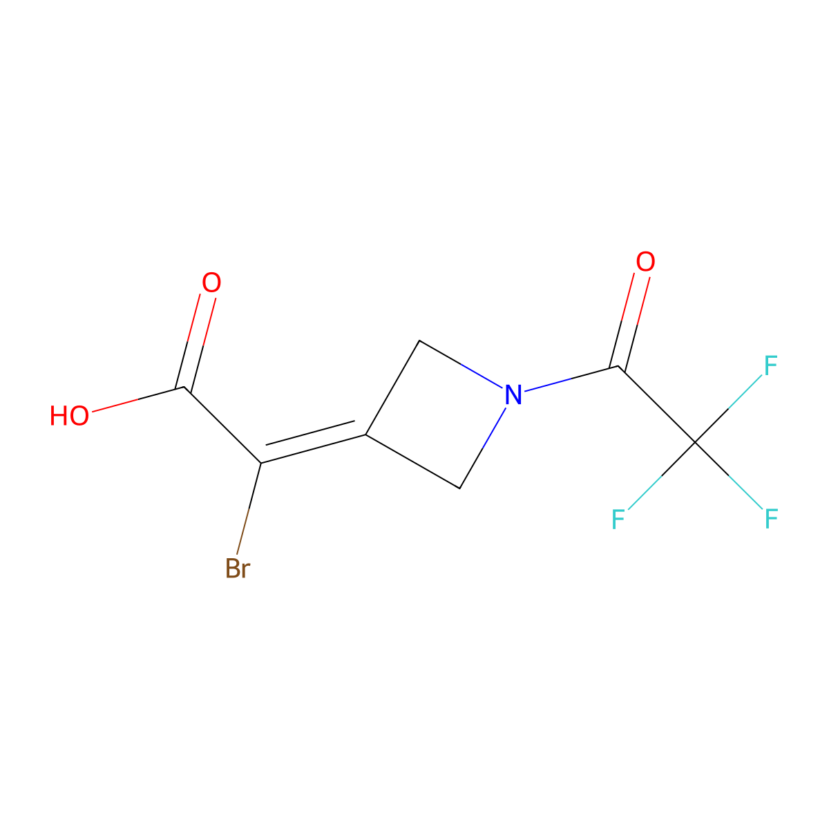 2-Bromo-2-[1-(2,2,2-trifluoroacetyl)azetidin-3-ylidene]acetic acid molecular structure, CAS 2680872-69-7