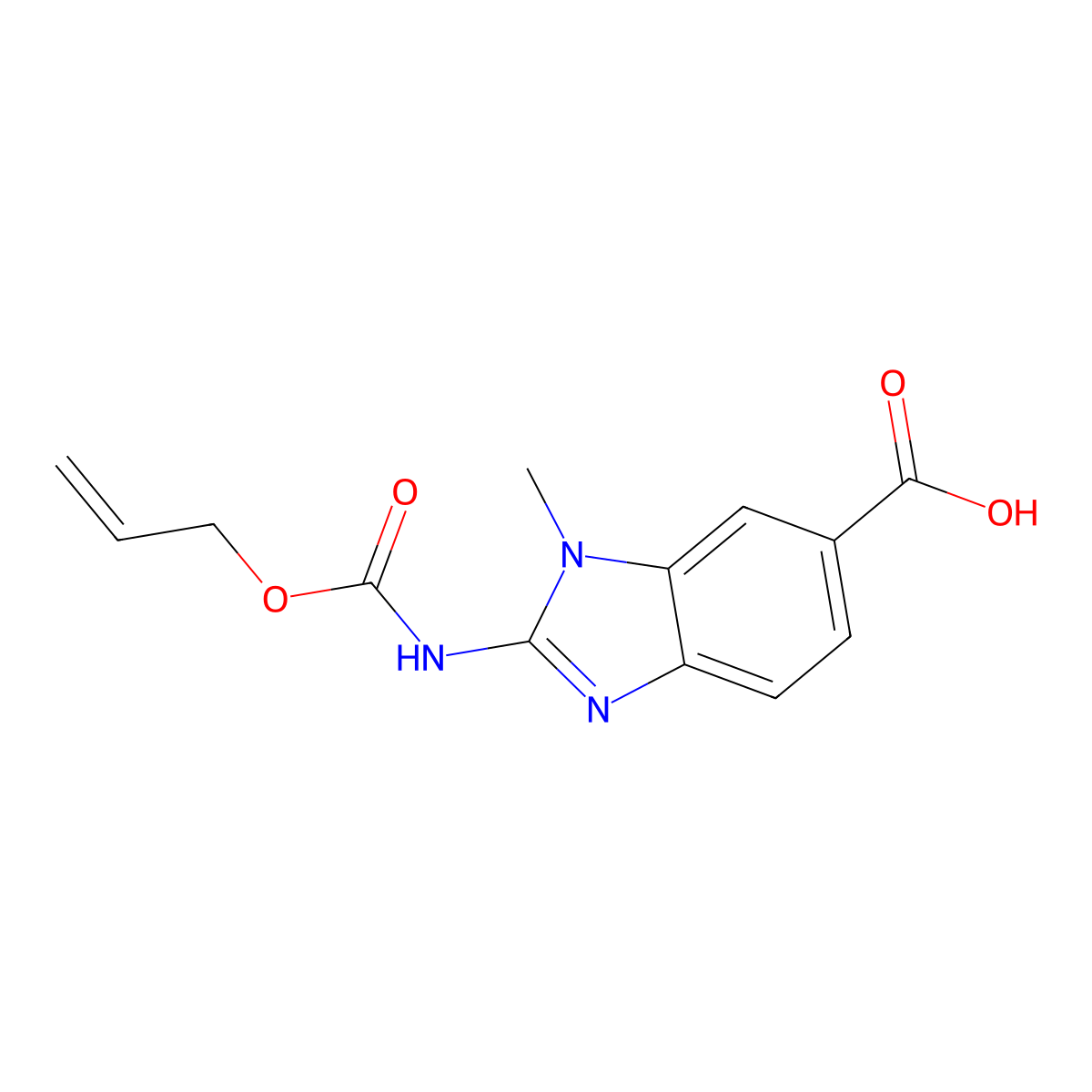1-methyl-2-{[(prop-2-en-1-yloxy)carbonyl]amino}-1H-1,3-benzodiazole-6-carboxylic acid molecular structure, CAS 2680872-75-5