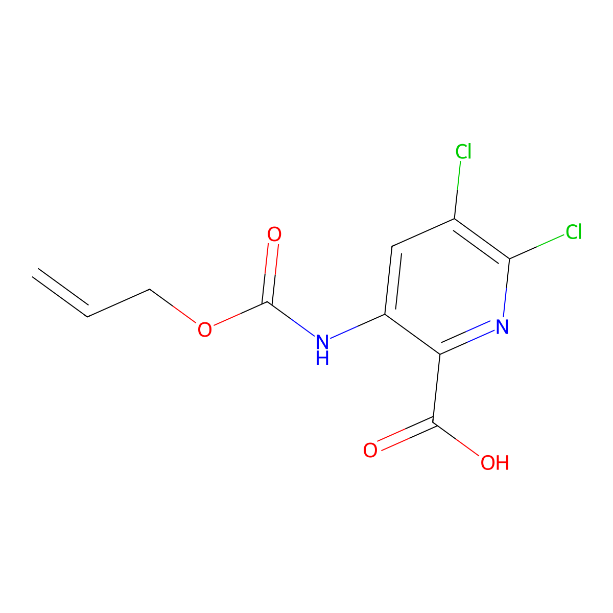 5,6-Dichloro-3-{[(prop-2-en-1-yloxy)carbonyl]amino}pyridine-2-carboxylic acid molecular structure, CAS 2680872-92-6