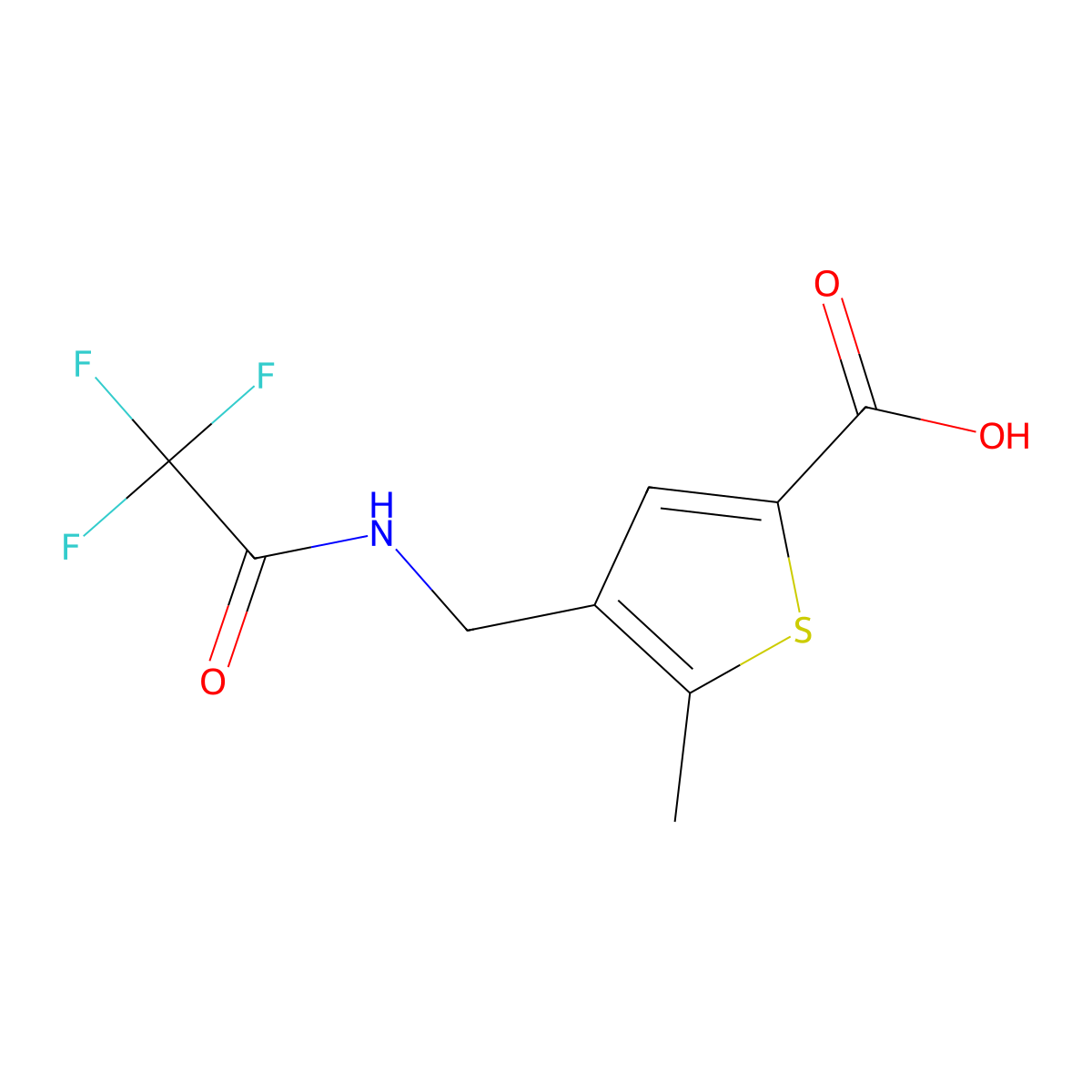 5-Methyl-4-[(2,2,2-trifluoroacetamido)methyl]thiophene-2-carboxylic acid molecular structure, CAS 2680873-26-9