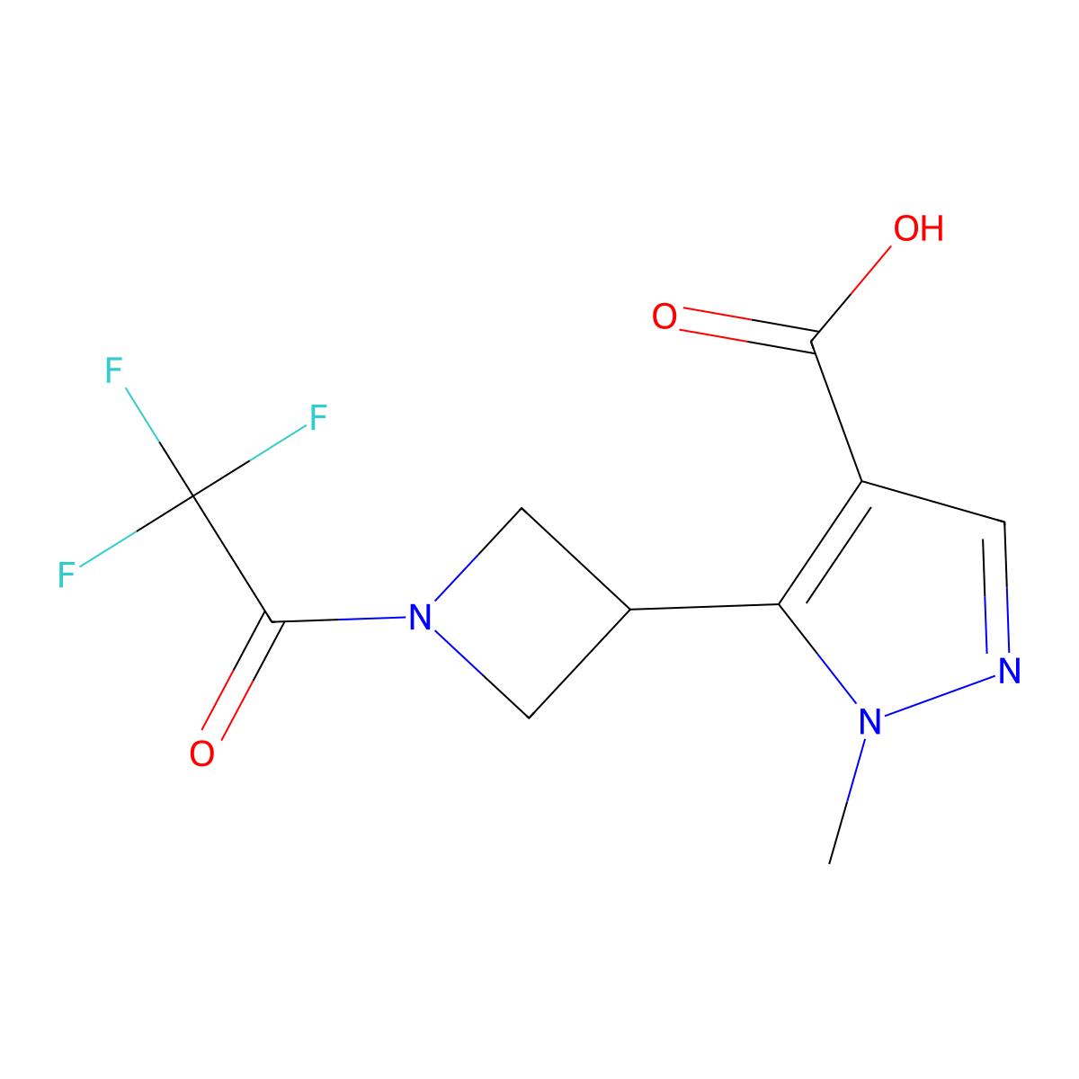 1-methyl-5-[1-(2,2,2-trifluoroacetyl)azetidin-3-yl]-1H-pyrazole-4-carboxylic acid molecular structure, CAS 2680873-35-0